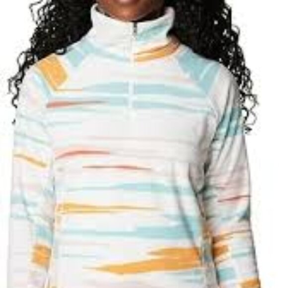 Columbia 3X Fleece Pullover 1/4 Zip Sweater Multicolor White Orange Aqua Cozy - Picture 1 of 7
